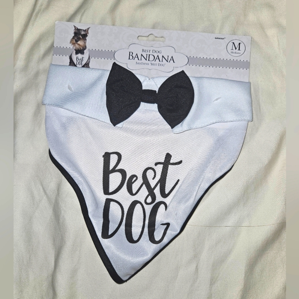 Best Dog Wedding Bandana with Bow Tie - Black and White